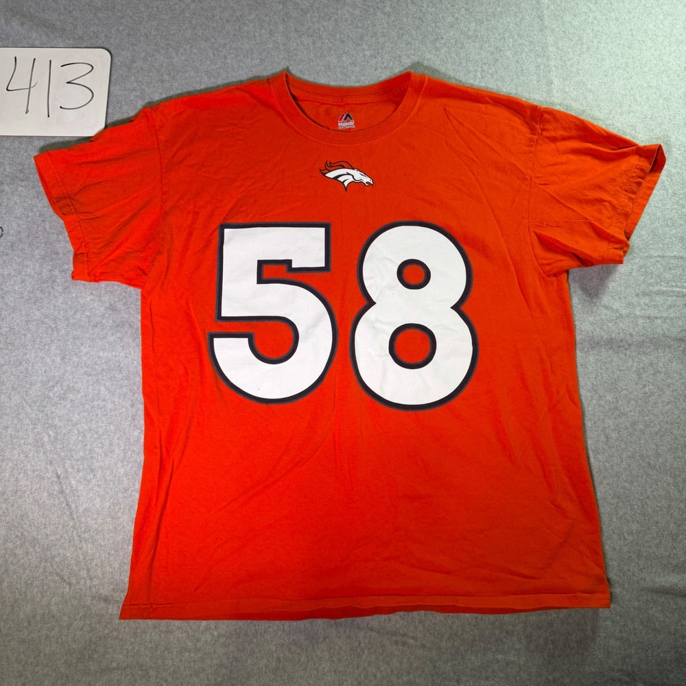 Majestic Denver Broncos Von Miller 58 Orange T-Shirt Mens Large NFL Football Tee